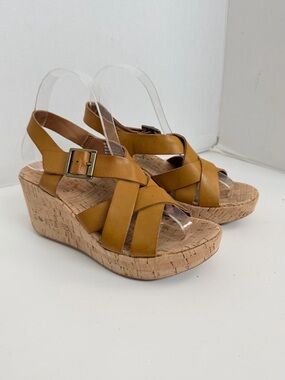 Korks Nova Sandals Wedge Lightweight Travel Comfort Boho Mustard Yellow Camel